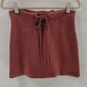 Newbury Kustom Rose Pink Mini Skirt Suede Feel Braided Detail Size Medium